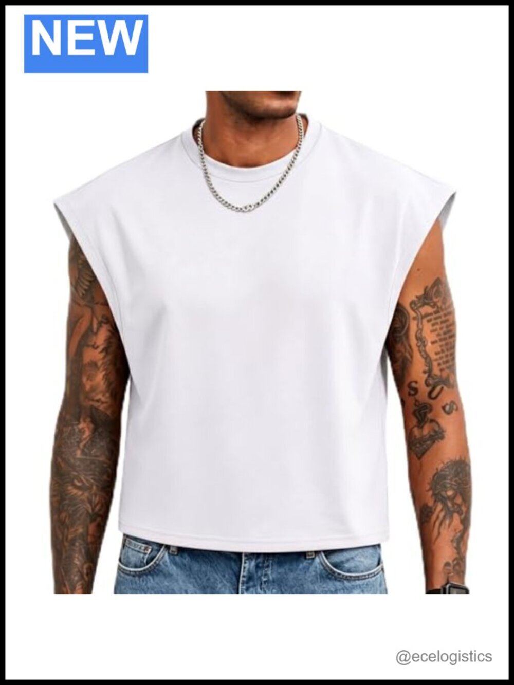 Mens Oversized Crop Top Cap Sleeve Boxy Cut Shirt Muscle Tank Top Crewneck T